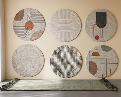 Decorative Round Rugs With Geometric Patterns In Neutral Gray Beige Tones 3d model