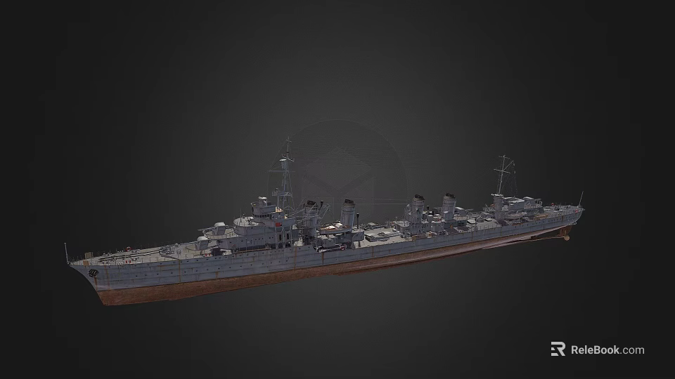 Detailed Warship 3D Model With Large Gray Hull Red Waterline And Turrets 3d model 