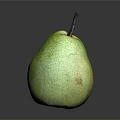 Fresh Ripe Green Pear With Brown Stem On Smooth Gray Background