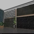 Modern Interior Wall Design With Stone Panels LED Lights And Green Plants
