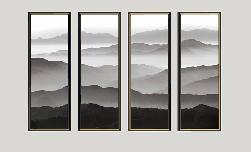 Modern landscape painting four screen landscape painting 3d model