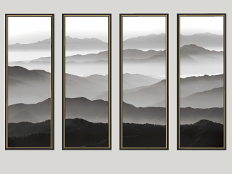 Modern landscape painting four screen landscape painting 3d model