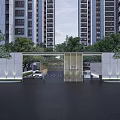Modern Building Exterior With Glass And Wooden Grille Entrance Area And Trees