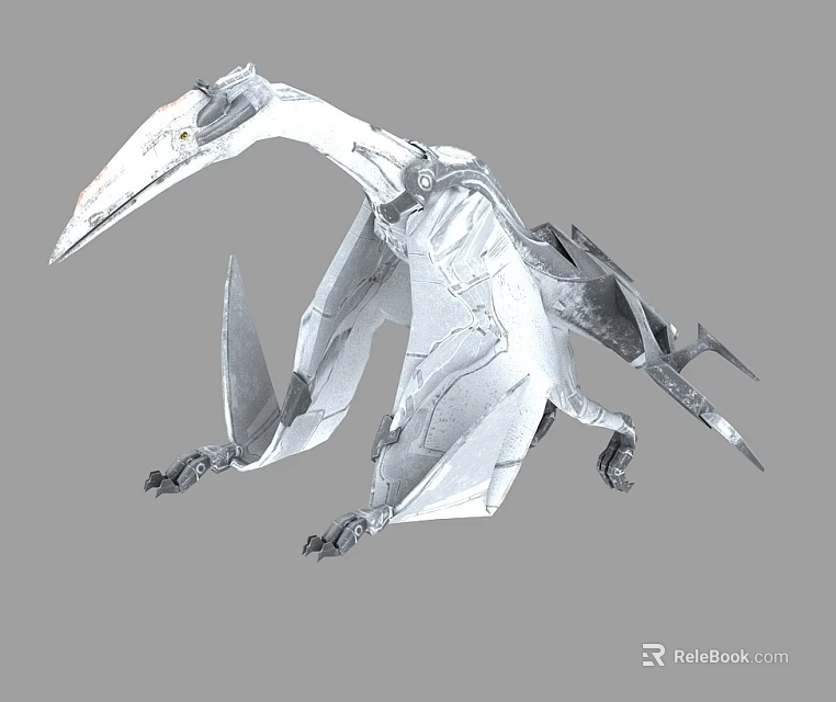 Silver Metallic Flying Animal Pterosaur With Detailed Wing Structure And 3D Design 3d model 