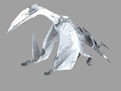 Silver Metallic Flying Animal Pterosaur With Detailed Wing Structure And 3D Design 3d model