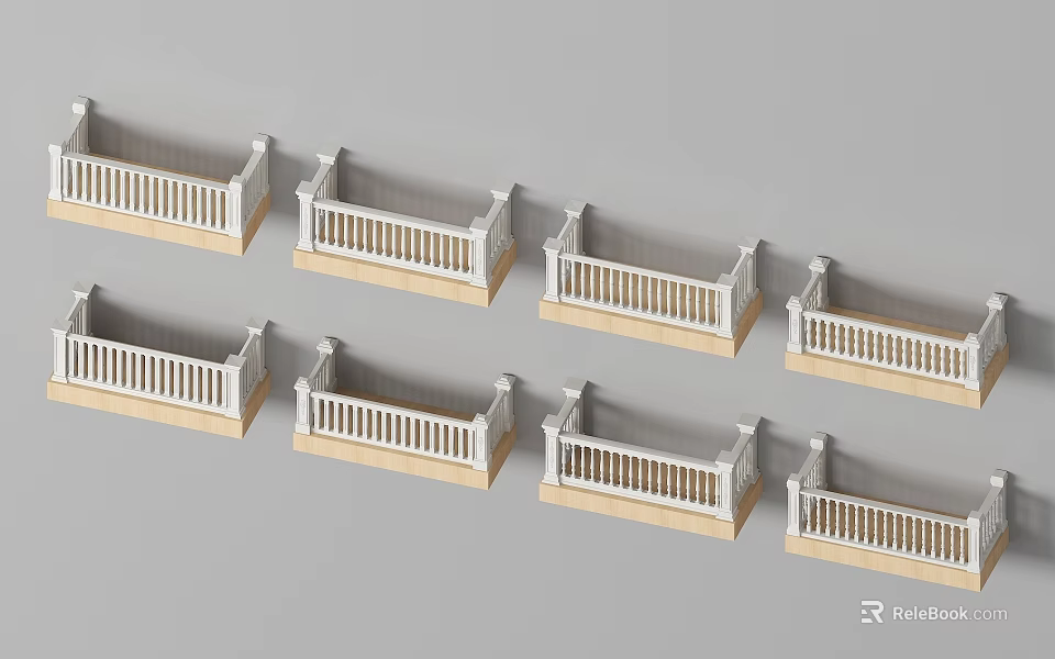 Home Balcony Models Featuring White Railings And Wooden Flooring Arranged Neatly 3d model 