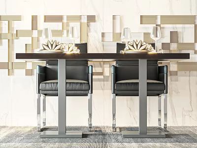 Black Leisure Chairs With Metal Legs Modern Dining Area Geometric Wall Decor Ornaments 3d model