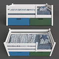 White Frame Kids Bed With Blue Green Storage Drawers And Star Striped Bedding