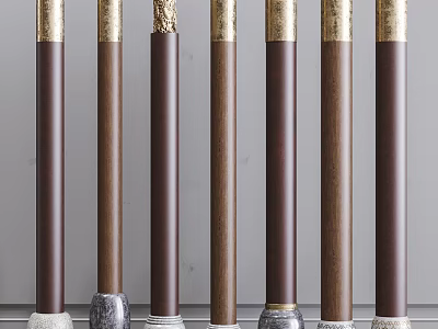Multiple Decorative Columns Featuring Gold Accent Tops And Dark Brown Body Base Designs 3d model