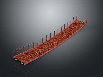 Detailed Red Wooden Bridge Structure With Railings And Deck Design 3d model