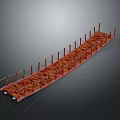 Detailed Red Wooden Bridge Structure With Railings And Deck Design