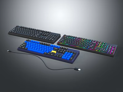 Mechanical Computer Keyboards With RGB And Blue Backlit Wired Design Features 3d model