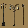 Vintage Outdoor Lamp Post Furniture Featuring Various Ornate Iron And Glass Lantern Designs