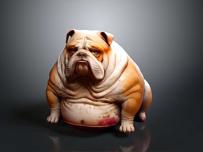 Chubby Brown And White Bulldog With Wrinkled Skin On Dark Smooth Surface 3d model