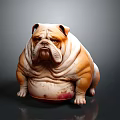 Chubby Brown And White Bulldog With Wrinkled Skin On Dark Smooth Surface