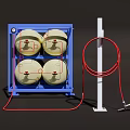 Industrial Equipment with Blue Frame Four Yellow Cylindrical Tanks White Column and Red Hose