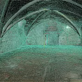 Ancient Stone Room With Vaulted Ceiling Stone Walls And Orange Stained Floor
