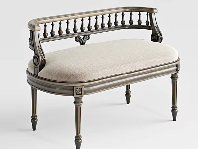 Classic Sofa Bench With Carved Metal Frame And Light Colored Upholstery 3d model