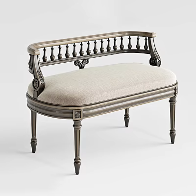 Classic Sofa Bench With Carved Metal Frame And Light Colored Upholstery 3d model