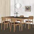 Nordic Dining Table and Chair Combination Cream Style Dining Table Dining Chair Single Chair Chandelier 3d model