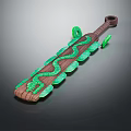 Wooden Weapon With Green Snake Pattern And Decorative Accents