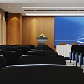 Modern Conference Room Interior Design With Blue Chairs Podium And Large Screen