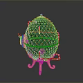 Green Egg Shaped Decorative Living Item With Gold Netted Frame And Stand