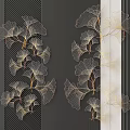 Modern Ginkgo Leaf Metal Wire Wall Decor With Striped Background Design 3d model