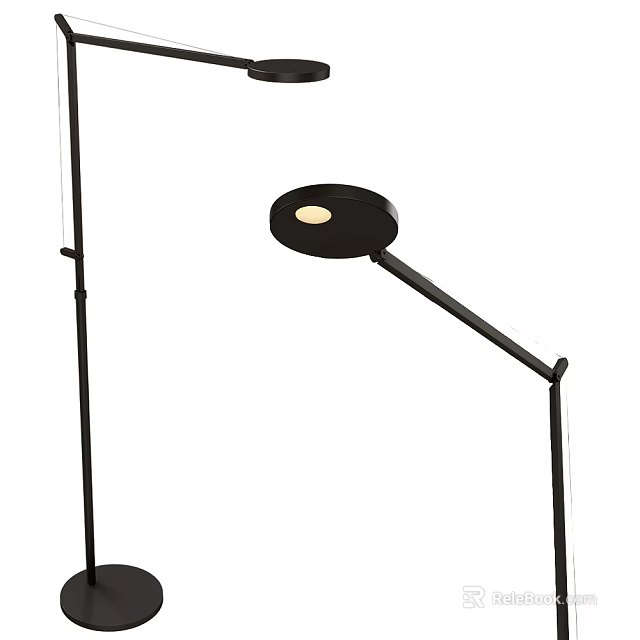 Sleek Modern Black Floor Lamp With Adjustable Arm And Round Shade For Home Lighting 3d model 