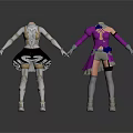 Two Character Outfits With White Gold Armor And Purple Costume Design Elements