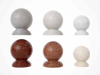 Various Colored Spherical Stone Textured Decorative Ornament Sets With Bases For Home 3d model