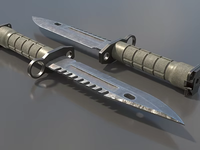 Military Combat Daggers With Serrated Blades Metal Handles And Hoop Rings 3d model