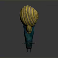 Unique Vibrant Snail With Blue Body Yellow Striped Shell And Long Antennae