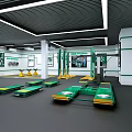 4S Dealership Modern Service Workshop With Green Car Lifts And Equipment