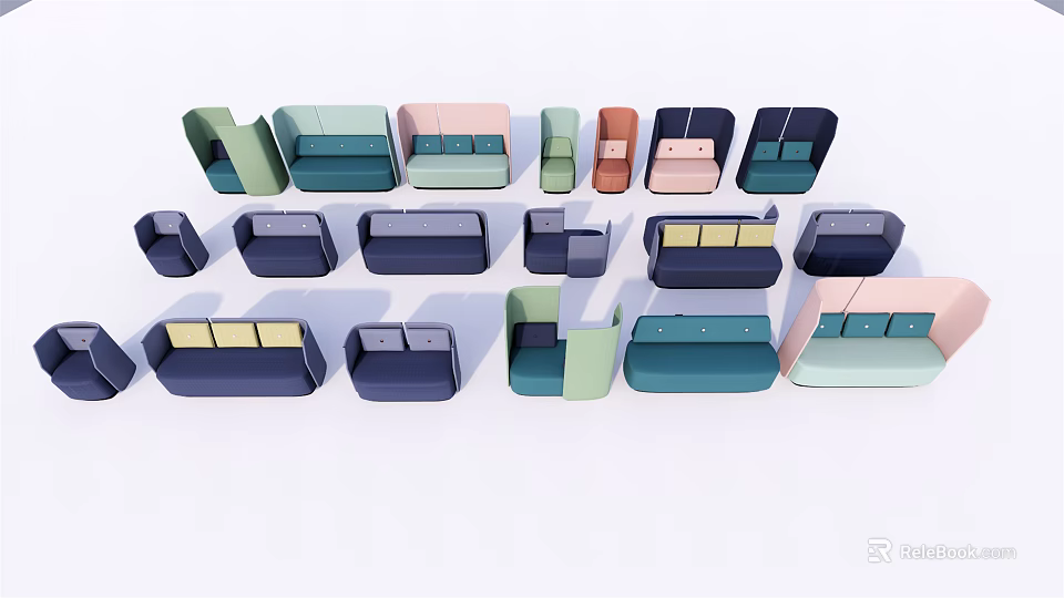 Modern Modular Sofa Set With Green Pink Blue Modules For Living Room Interior Design 3d model