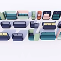 Modern Modular Sofa Set With Green Pink Blue Modules For Living Room Interior Design 3d model