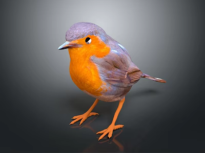 Small Bird with Orange Chest and Gray Feathers Orange Legs on Black Background 3d model