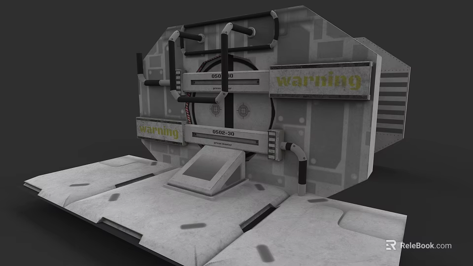 Industrial Mechanical Equipment With Warning Signs And Control Panel Interface 3d model