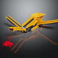 Yellow Industrial Crushing Vehicle With Conveyor Belts And Red Crushed Materials