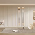 Modern White Wardrobe With Glass Doors In Minimalist Bedroom Interior Design