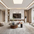 Modern Living Dining Room Design With Beige Sofa Coffee Table Dining Chairs And Recessed Lighting