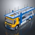Double Deck Car Transport Functional Vehicle With Yellow Blue Color And Upper Lower Loading Platforms 3d model