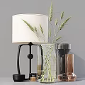Minimalist Modern Decorative Ornament Set Featuring Pampas Grass White Vase Table Lamp Clock And Diffuser