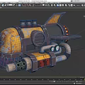 Steampunk Airplane With Yellow Black Body Red Light Tooth Structure Pipes And Shark Fin Tail