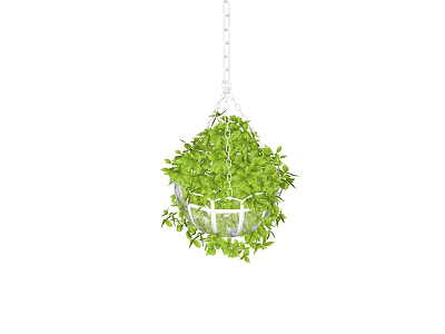 Lush Green Hanging Basket Plant With Vibrant Foliage In White Planter 3d model