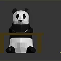 Low Poly Panda Character Sitting at Wooden Table with Paper