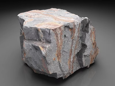 Natural Stone Block With Gray Brown Textured Surface And Rough Edges 3d model
