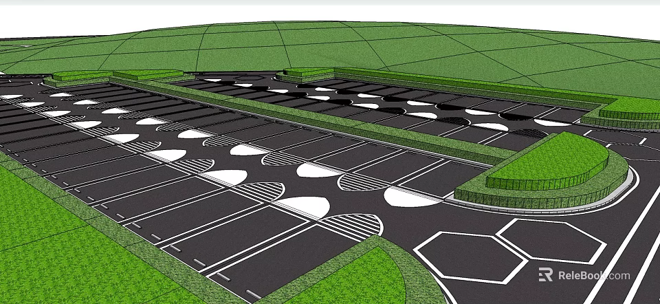 Efficient Parking Lot Layout With Striped Markings And Green Landscaping 3d model 
