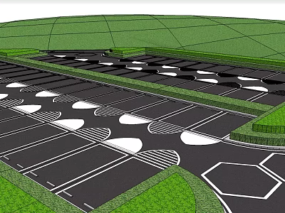Efficient Parking Lot Layout With Striped Markings And Green Landscaping 3d model