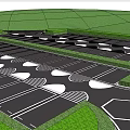 Efficient Parking Lot Layout With Striped Markings And Green Landscaping